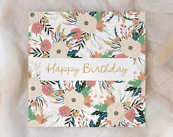 Tarjeta de cumpleaños floral: Bonita tarjeta de 300 g/m² para ella