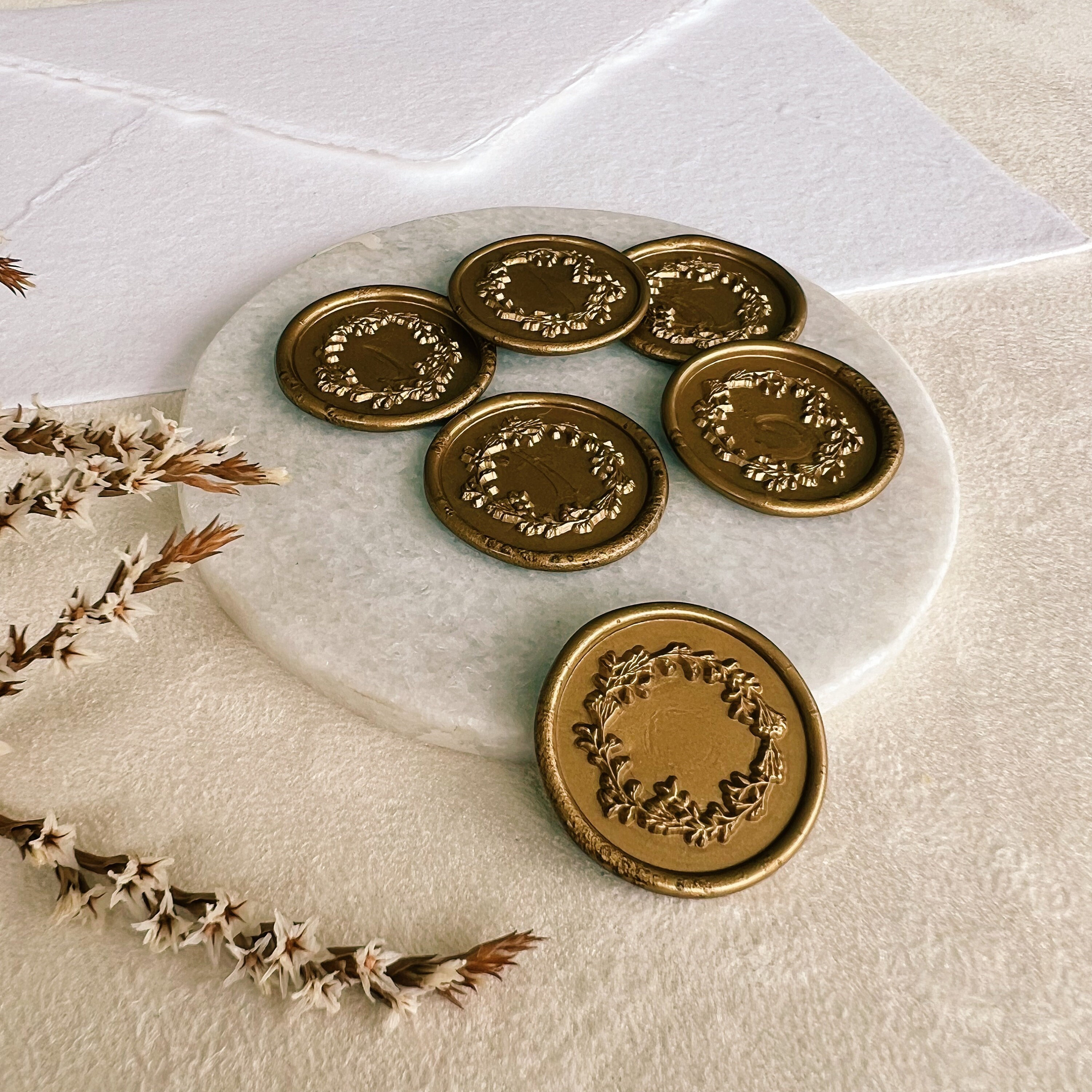 Gold Wreath Wax Seal Stickers: Wedding Invitation Envelope Seals - Etsy