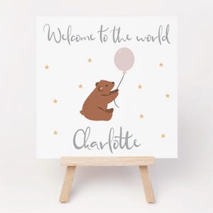 Personalized New Baby Card: Bear & Balloon Design