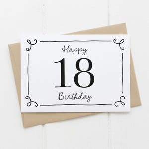 Carte de 18e anniversaire / Joyeux 18e anniversaire / Carte de voeux monochrome simple