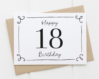 18th Birthday Card / Happy 18th Birthday / Simple Monochrome Greeting Card