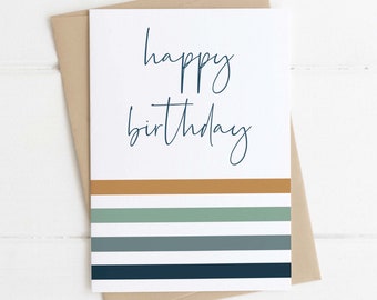 Birthday Card / Blue Stripe Birthday Card / Birthday Card For Him / Male Birthday Card / Mens Birthday Card / Teenage Boy Birthday Card