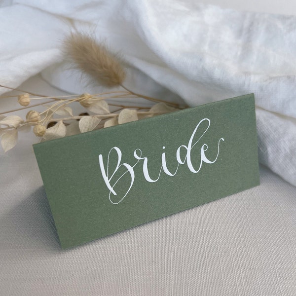 Handwritten Wedding Place Cards / Wedding Calligraphy Name Cards / Moss Green Wedding Place Cards
