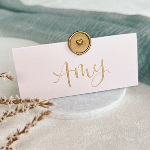 Hochzeit Platzkarten / Rosa Handgeschriebene Platzkarten / Hochzeit Kalligraphie / Hochzeit Namenskärtchen / Goldene Wachssiegel / Goldene Tinte