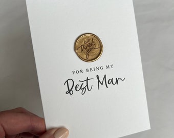 Best Man Card / Thanks For Being My Best Man Card / Gold Wax Seal / Bridal Party Thank You Cards / Card For Best Man