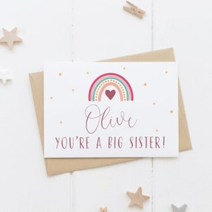 Tarjeta personalizada de hermana mayor, tarjeta de felicitación, linda tarjeta brillante, nueva hermana mayor