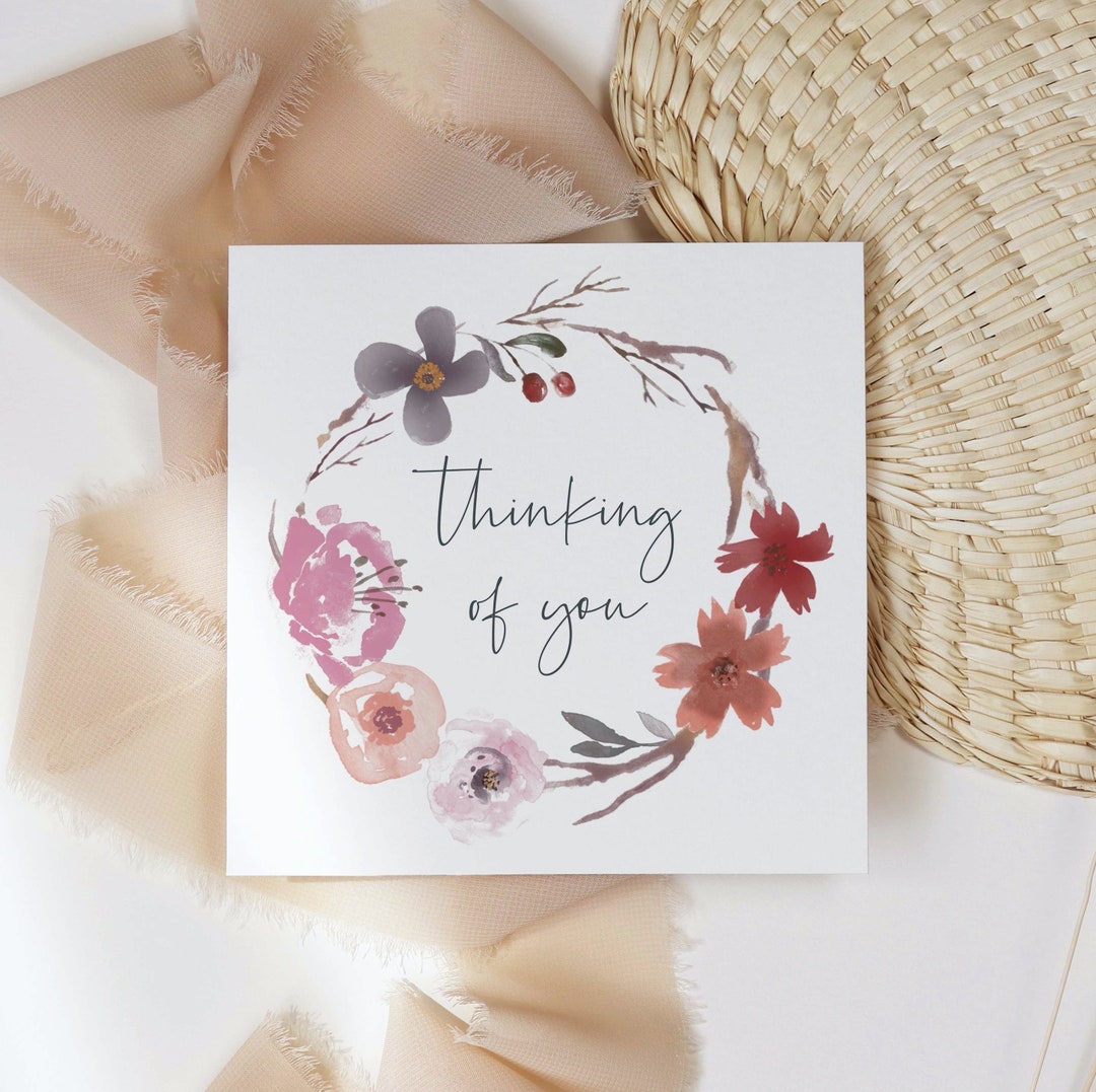 Floral Wreath Thinking of You Card: Watercolour Greeting Card - Etsy