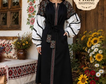 bohemian dress,Ukraine Embroidered Dress,vyshyvanka,black embroidered dress,long summer dress,embroidered beauty dress,ukraine gift