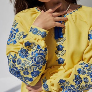 Blue and yellow Vishivanka,Ukrainian embroidery,Embroidered blouse,Ukrainian Vyshyvanka,Blue and yellow blouse,Blue and yellow dress,Folk