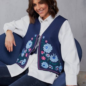 Ukraine embroidery waistcoat,blue women jacket,Ukraine embroidery ornament,Ukraine vishivanka,ethnic waistcoat ukraine vest,ukraine shop