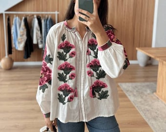 Flower Ukraine embroidery blouse,Vishivanka,Embroidered peony blouse,Ukraine women t-shirt,Made in Ukraine clothing,Ukraine seller,peony