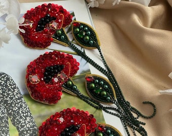 Bijoux coquelicots rouges d'Ukraine, broche coquelicot rouge, bijoux ukrainiens faits main, broche fabriquée en Ukraine, bijoux ukrainiens, vendeur ukrainien, boutique Ukraine