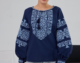Ukraine Blue women blouse,linen Vishivanka,Ukraine women gift,made in Ukraine,embroidery vintage blouse,Ukraine women gift,handmade Ukraine