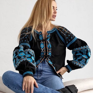 Black Ukraine embroidered blouse,blue vishivanka.Ukraine women gift,Ukraine jacket,embroidered women dress,made in Ukraine,handmade Ukraine