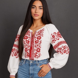 embroidery blouse, Vishivanka,Ukraine linen blouse,ukraine blouse,Vyshyvanka,white and red blouse,ukrainian dress,embroidery dress