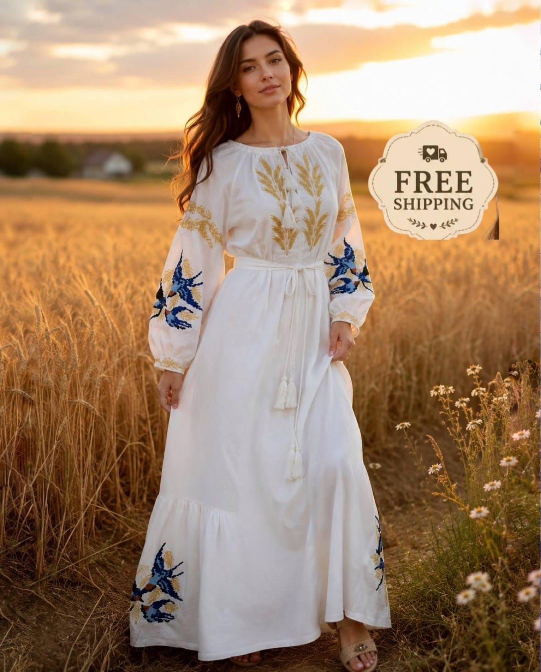 embroidered dress white Vine Midi MATERIAL POLYESTER MissJophiel V Neck Floral Embroidery