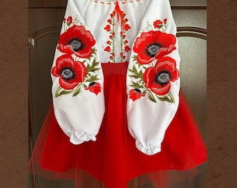 Embroidered girl dress,Girl Vishivanka,Ukrainian blouse for girl,traditional embroidered outfit,girls cotton dress,boho girl dress
