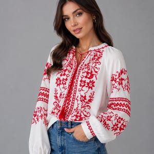 Ukraine Blouse, Embroidered Vyshyvanka,embroidered women blouse,white red blouse