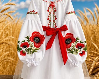folk embroidery dress,Girl's Ukraine Vishivanka,Ukrainian dress for girl,cotton embroidered blouse.ukrainian girl outfit