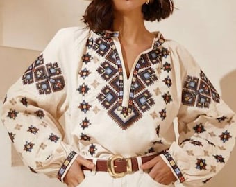 Beige Ukraine vishivanka,white Ukraine blouse,embroidered Ukraine women blouse,Ukraine men shirt,beige embroidered blouse,ukraine shop