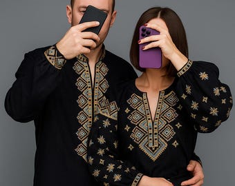 Oekraïense vishivanka, paar geborduurd shirt, geborduurde blouse Oekraïne, geborduurd herenshirt, Vyshyvanka, geborduurde familielook