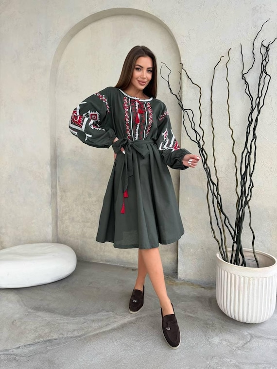 dark green embroidered dress Emerald Green Golden Embroidery Long Evening Maxi Caftan Dress With Ve –  Sultan Dress main image 0