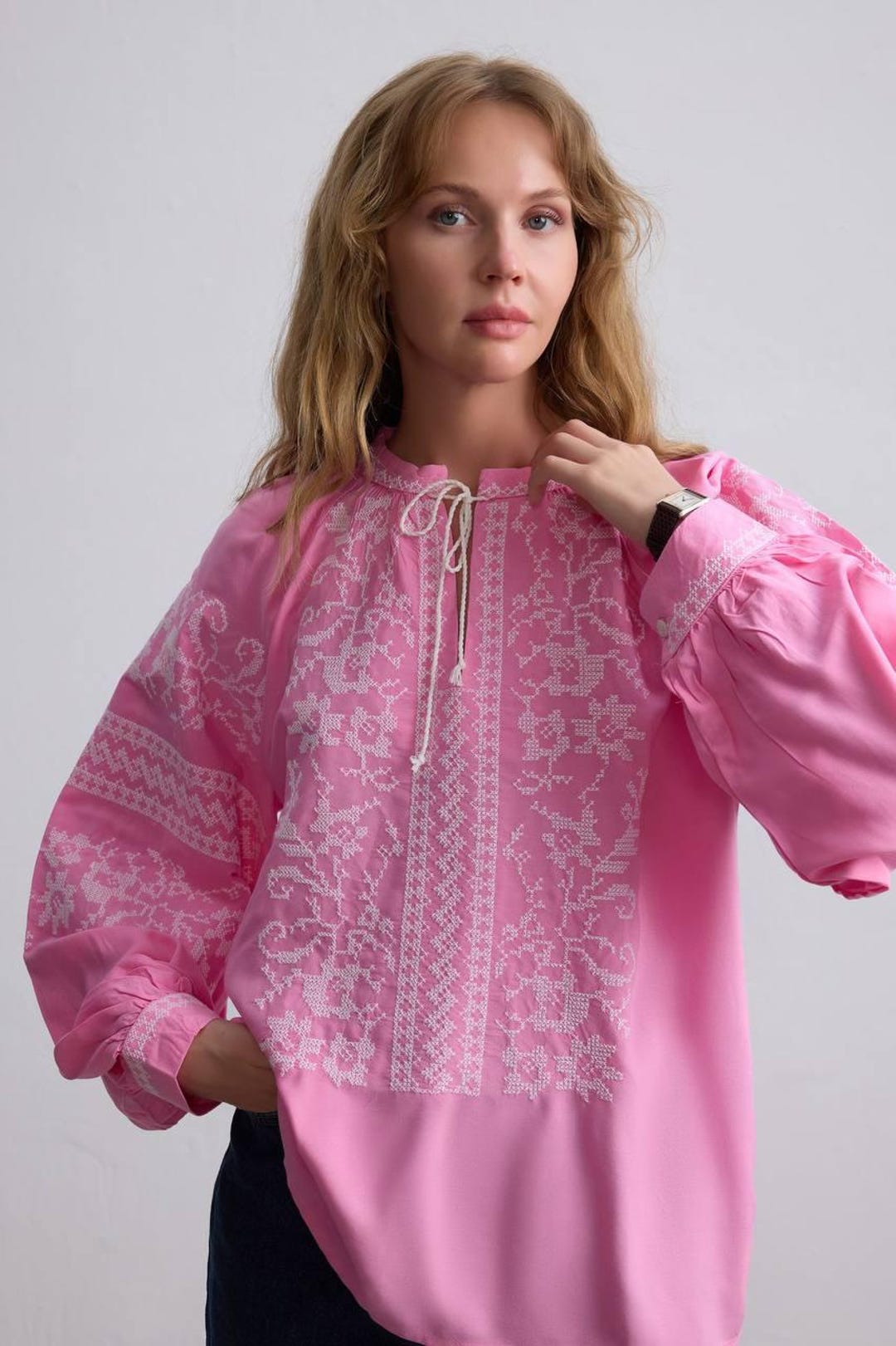 Pink Ukrainian Vyshyvanka Blouse -Embroidered Women’s Shirt Boho main image 0