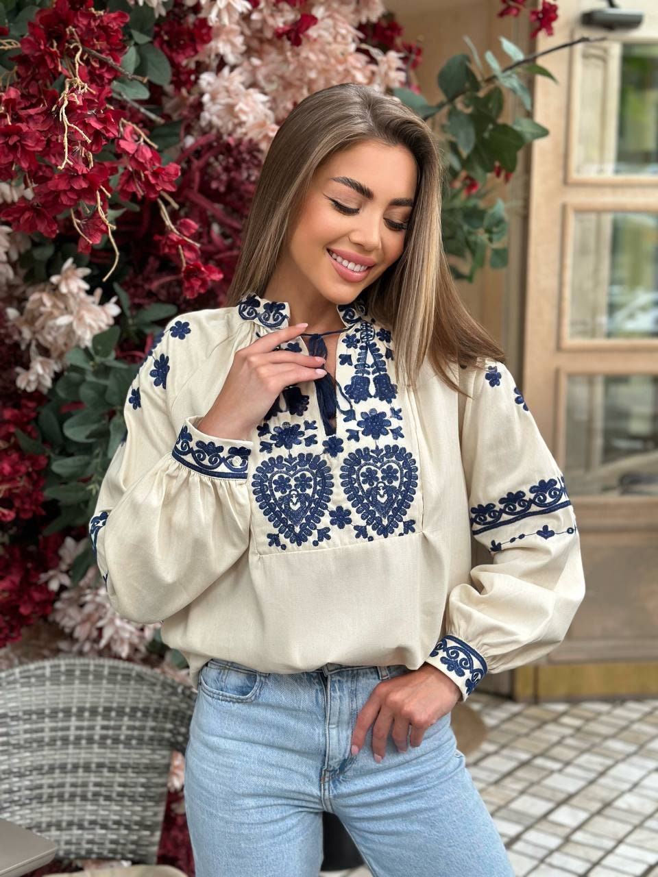 Beige Ukraine Vyshyvanka,ukraine Blouse,embroidered Women Blouse