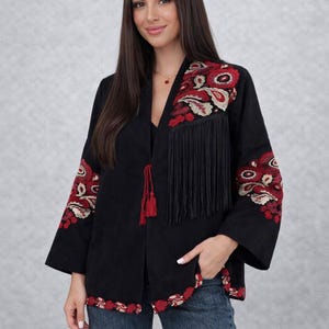 Ukrainian Embroidered Jacket, Cotton Blend Cape, Folk Style Blazer,bohemian jacket