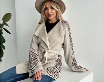embroidered cardigan,ethnic jacket,embroidered jacket,ukrainian cozy blazer,knitted winter jacket,wool Ukraine cardigan,christmas cardigan