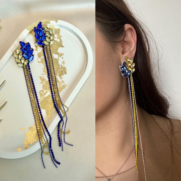 Bijoux bleus et jaunes, boucles d'oreilles épillets, broche épis de blé ukrainienne, symboles ukrainiens, bijoux vintage, boucles d'oreilles ukrainiennes faites main