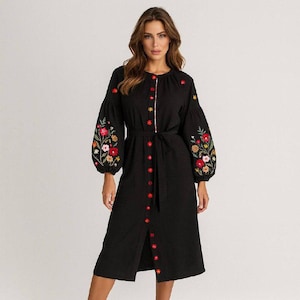 Ukraine Embroidered Dress,embroidered black dress,handmade ukraine dress,boho dress,women embroidered blouse,ethnic dress