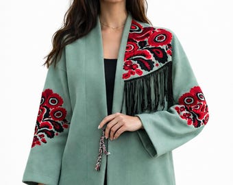 Chaqueta ucraniana, chaqueta bordada, blazer nacional ucraniano, bomber ucraniana, capa bordada