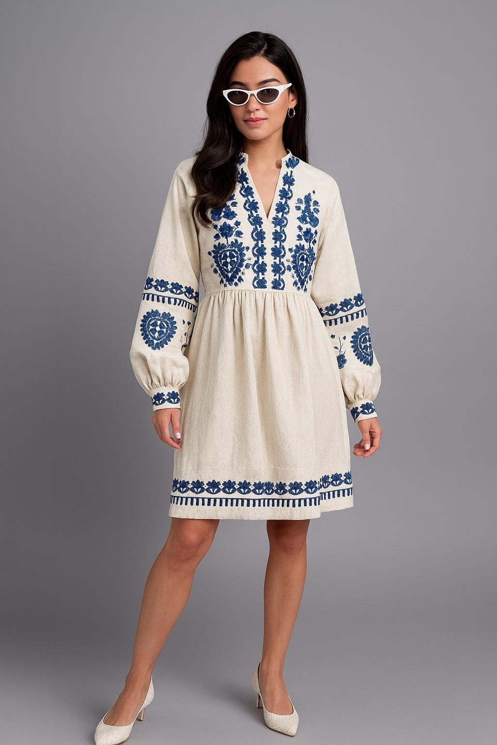 where to buy mexican embroidered dress online Buy White Aari Work Kurta Set online in India main image 1