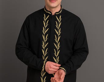 Ukraine Embroidered shirt for men,black vishivanka,handmade ukraine men shirt, embroidered couple look,black embroidered men shirt