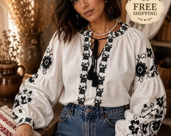 White Ukraine embroidered blousewhite vyshyvanka,Embroidered women shirt,Ukraine gift, bohemian women blouse