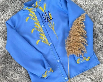 Ukraine Embroidered shirt for boy, Vishivanka,embroidery boy shirt,embroidered outfit,trident shirt,ukraine  shirt,blue and yellow