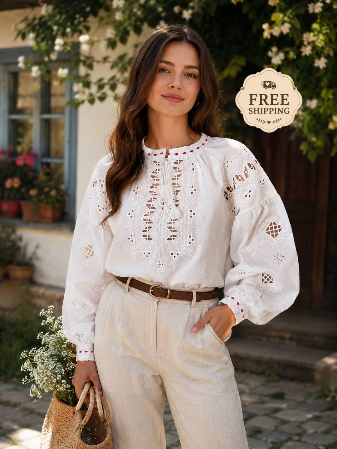 White Ukraine Embroidered Blouse, Ukrainian Vyshyvanka,embroidered