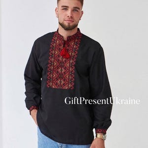 ウクライナの刺繍入り男性用ヴィシヴァンカ、男性用 T シャツ