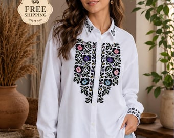 Linen blouse Ukrainian blouse Embroidered blouse Vyshyvanka mexican blouse Floral blouse Folk embroidered Peasant blouse Festival top