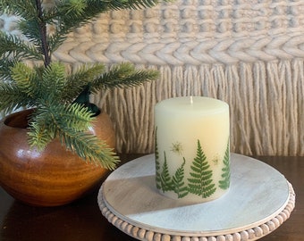 Christmas tree candle, Fern Candle, real ferns, winter decor, Gift for a cabin, Handcrafted Candle, Vanilla candle, Natural decor