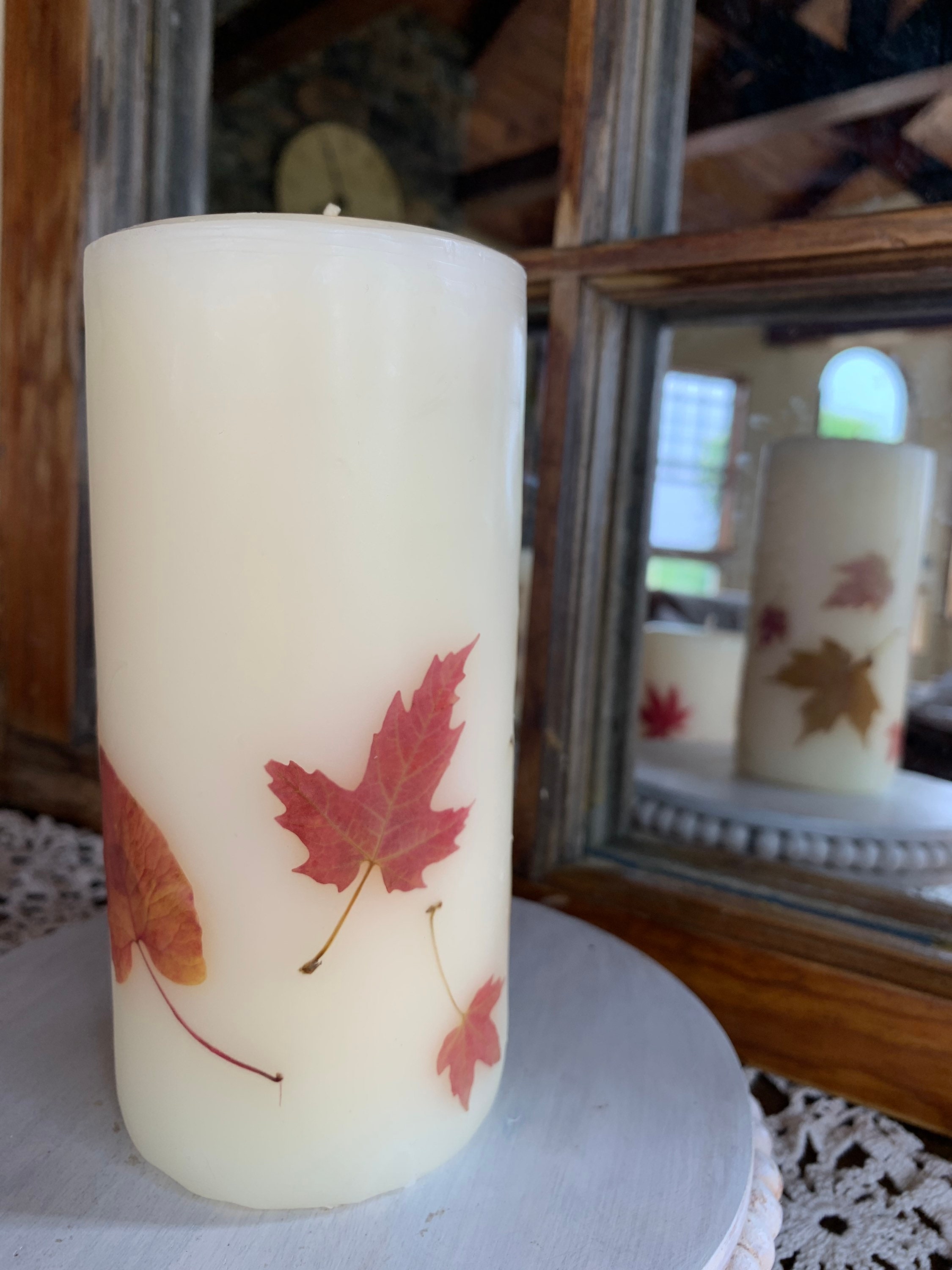 Cozy autumn candle Real Fall leaves Vanilla candle autumn Etsy