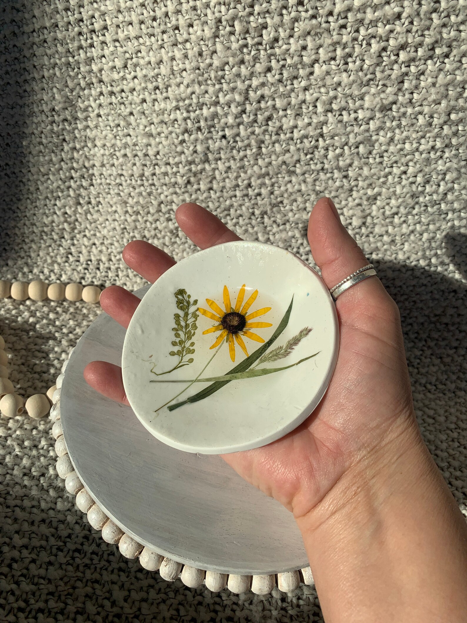 Sunflower lover Pressed flower Clay Dish Real Flowers Ring Etsy