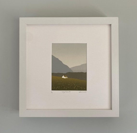 Limited Edition Lino Print, Scottish Landscape, Reduction Linocut Art, Somerset Paper