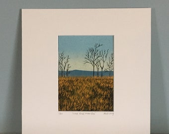 Original Limited Edition Lino Print, Scottish Landscape, Linocut Art, Highlands of Scotland, Trees, Grasses