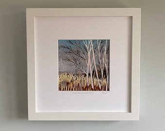 Giclee Lino Print, Lino Print, Linocut Art, Art, Landscape, Print, Highlands of Scotland, Tree, Birch Tree, Foliage, Giclee Print