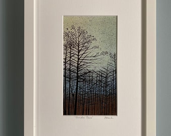 Lino Art, Lino Print, Linocut Art, Art, Landscape, Print, Highlands of Scotland, Trees, Foliage