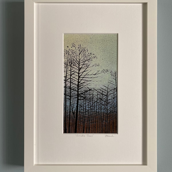 Giclee Lino Print, Lino Print, Linocut Art, Art, Landscape, Print, Highlands of Scotland, Trees, Foliage, Giclee Print