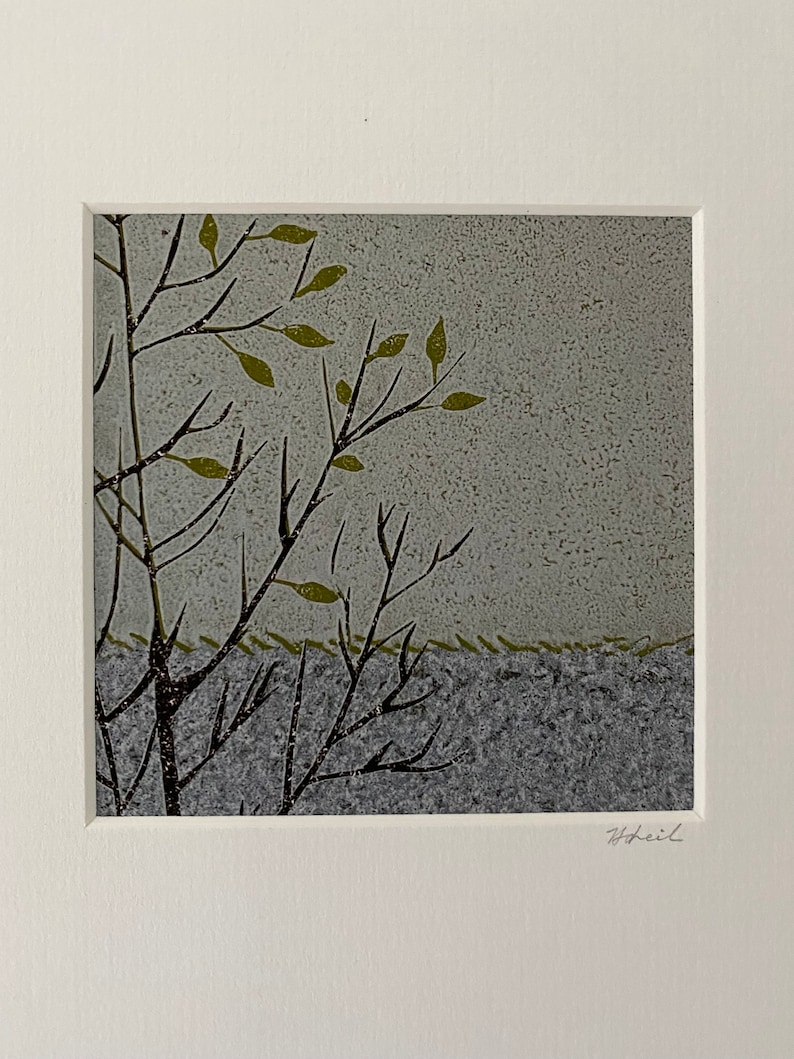 Giclee Lino Print, Lino Print, Linocut Art, Art, Landscape, Print, Highlands of Scotland, Tree, Birch Tree, Foliage, Giclee Print image 3