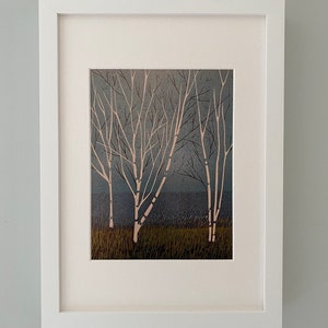 Lino Art, Lino Print, Print, Art, Landscape,  Blue, Scottish Highlands, Trees, Birch, Birch Tree